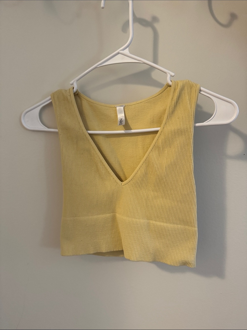 Nikibiki Ribbed V-Neck Cropped Tank - Light Yellow